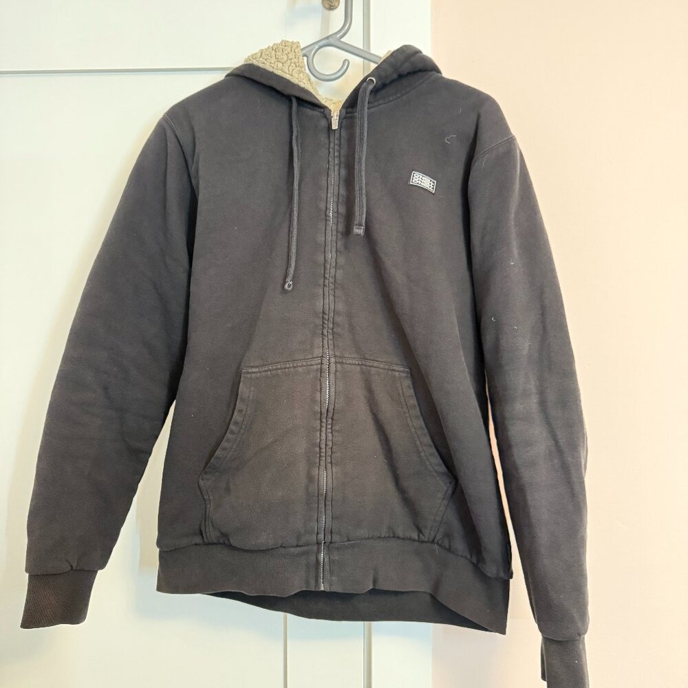 O'Neill Winter Jacket Fleece Lined Black Zip Front Hooded Size S